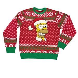 The Simpsons Red Green Fair Isle Ugly Christmas Sweater Homer Santa Hat Size S